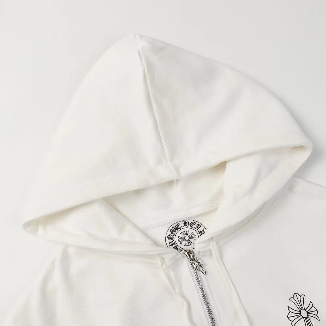 P240 Cross-border model, please do not place an order if you are pursuing quality - Chrome Hearts/Chrome Hearts 23ss cross ✝️ Sanskrit printed zipper sweatshirt cardigan jacket - High weight, high density and high quality. The wool is soft, delicate and skin-friendly. Soft and silky to the touch. Warmth and skin-friendly. - Custom-woven and dyed with no color difference. No matter the fabric or workmanship details, it beats the ordinary version on the market. - Hardware zipper accessories are all customized and full of details - Color: black White -Size: S M L XL